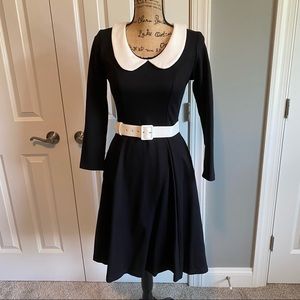 Pinup Couture Black and White Madison Dress with long sleeves